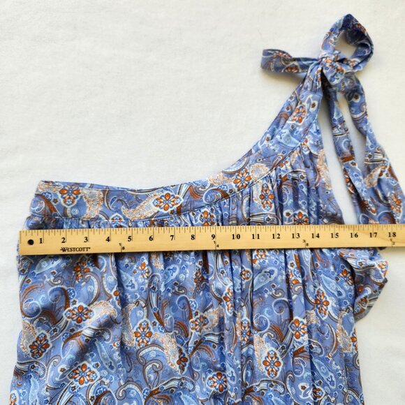 In Loom Blue Paisley One-Shoulder Dress Flowy Babydoll Boho Festival Cute Summer - Picture 12 of 12